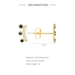 Detail of S925 sterling silver crown earrings with blue and white zircon stones