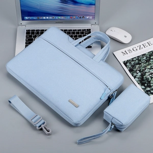 Set borsa porta PC azzurro da 3 pezzi con tracolla e piccola custodia per accessori
