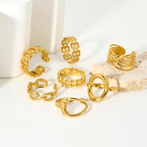 Ensemble de bagues géométriques en acier inoxydable plaqué or 18 carats