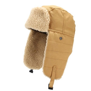 Winter thermal trapper hat in khaki with thick fleece lining and ear flaps for wind protection
