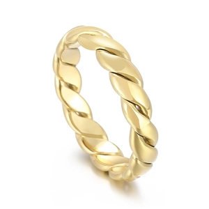 Minimalist gold twisted rope ring with high-polish croissant design and 18K plating