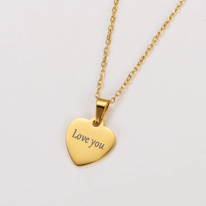 Heart Pendant Necklace Stainless Steel 18K Gold Plated Engraved Love You Minimalist Jewelry For Women