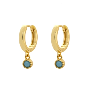 Gold s925 silver hoop earrings with round blue zircon pendants for women