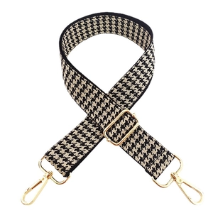 Adjustable wide replacement shoulder strap with black and white houndstooth pattern