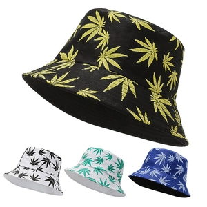 Double-sided tie-dye bucket hat with all-over maple leaf print in various colors