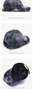 Nahaufnahme der Vintage-Jeans-Baseballkappe mit Distressed-Details und Metallschnalle