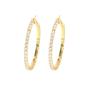 Elegant gold round hoop earrings encrusted with sparkling cubic zirconia for women