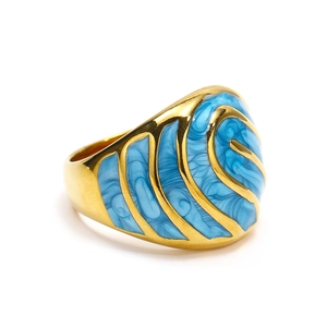 French vintage irregular wave enamel ring in 18k gold plated stainless steel