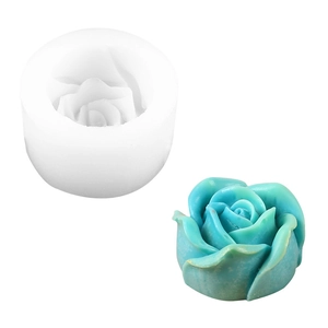 Stereo 3D rose flower silicone mold with finished blue resin floral craft displayed