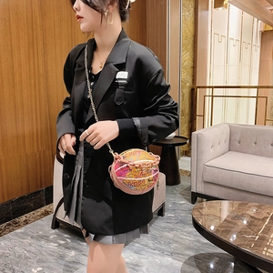 Graffiti basketball shaped round handbag with golden chain and colorful patterns