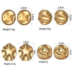 Size and weight specifications for four irregular gold stainless steel textured earrings