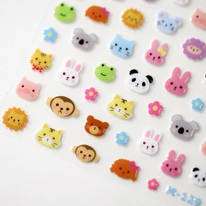 3D cartoon animal nail stickers with cute panda and lion designs on a white background