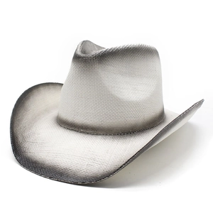 Hand-painted gradient western cowboy straw hat with wide rolled brim and distressed finish
