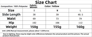 Size chart for women summer sleeveless set showing polyester fabric details and measurements