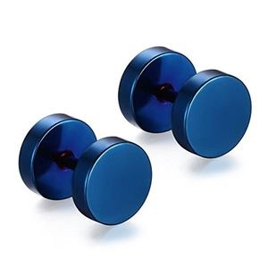 Matte finish deep blue stainless steel barbell stud earrings for men and women