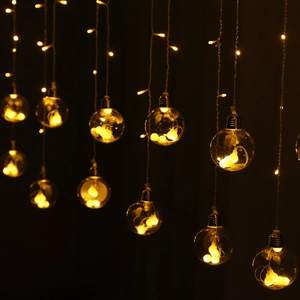 Christmas LED wishing ball curtain lights with warm white globe bulbs for festive decor
