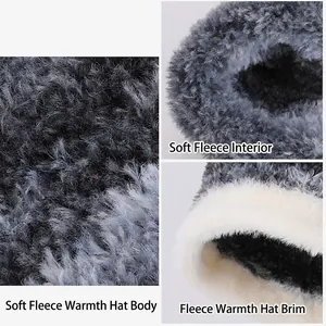 Winter faux fur beanie with black gray and white gradient colors and warm knitted texture
