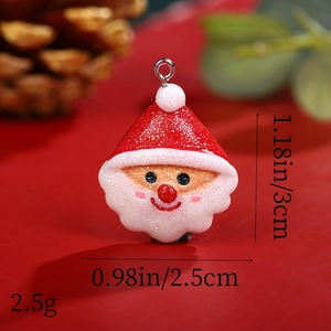 Detailed macro shot of a resin Santa pendant with glitter hat and product dimensions