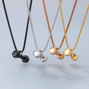 Hantel-Halskette aus Titanstahl in Schwarz Silber Roségold und Gold für Fitnessfans