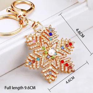 Golden snowflake keychain with colorful rhinestones and imitation pearl for handbags