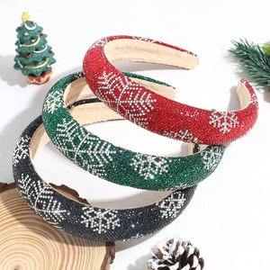Christmas Snowflake Rhinestone Padded Headband Sparkling Winter Party Hair Hoop Festive Holiday Hair Accessory