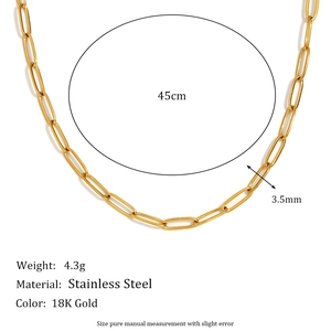 Detailed size specifications for 18K gold stainless steel paperclip chain necklace