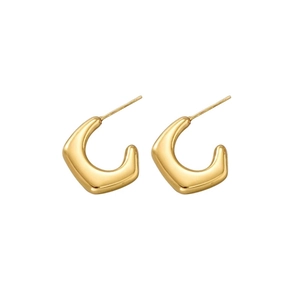 Minimalist gold titanium steel C-shape stud earrings with a polished mirror finish