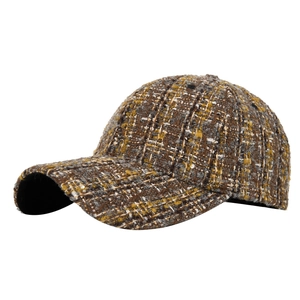 Fashionable tweed baseball cap for women with sequins in a brown yellow blend