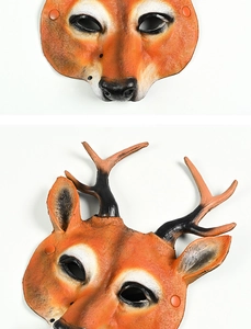 Detailed macro view of lifelike foam deer mask showing realistic texture and antlers