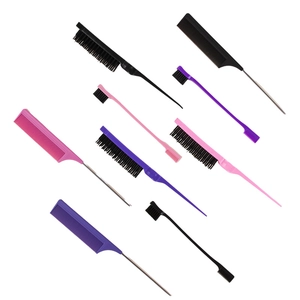 9-piece hair coloring tool set with tail combs and tint brushes in pink purple black
