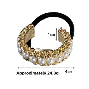 Detailed dimensions of pearl chain hair tie showing 4cm width and 1cm opening