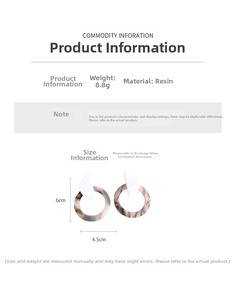 Size guide for resin marble earrings showing dimensions 6cm x 4.5cm and 8.8g weight