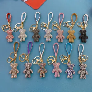 Sparkling crystal bear keychain collection with 13 colorful styles and golden rings