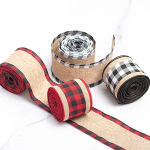 Christmas burlap ribbons with buffalo plaid wired edges for floral and gift wrapping