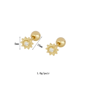 Detailed size view of sun flower earrings with 5mm cubic zirconia and 15mm screw ball back