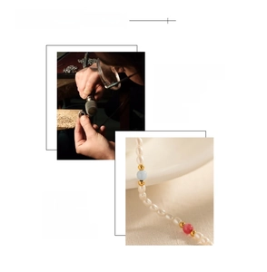 Detail of 18K gold plated stainless steel anklet with colorful stones and pearls