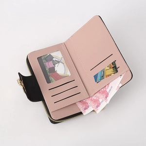 Portefeuille long en cuir PU rose avec compartiments cartes et motif rayé