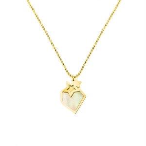 Collier minimaliste en acier inoxydable doré 18 carats avec étoile et nacre blanche