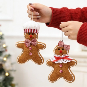 Gingerbread Man Christmas Ornaments Plush Hanging Pendant Holiday Tree Decoration Cartoon Cute Soft Fabric Brown Festive