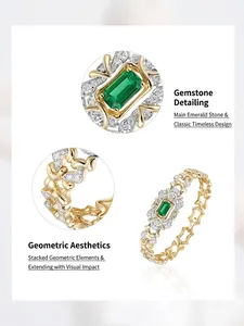 French vintage emerald bracelet with gold geometric link design and cubic zirconia