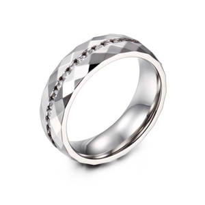 Silberner geometrischer Rhombus-Ring mit weißem Zirkonia-Besatz für Paare