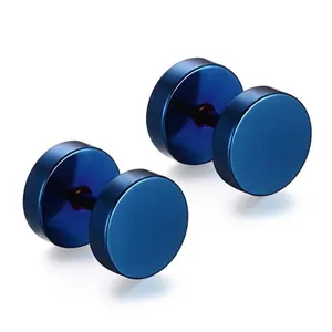 Blue matte stainless steel dumbbell barbell stud earrings for men and women