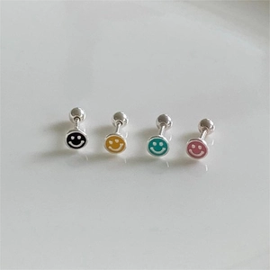 925 silver colorful smiley face stud earrings with ball screw back in four vibrant colors