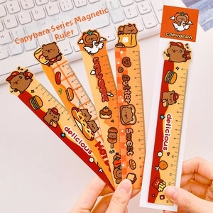 Detailed view of capybara magnetic bookmark rulers with a 15cm scale and cartoon designs
