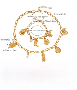 Western style jewelry set with cowboy boot and hat pendants, necklace and bracelet details