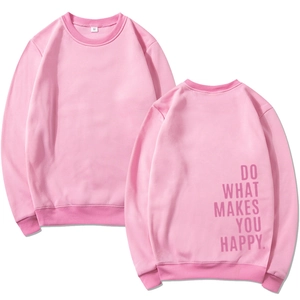 Sweat-shirt rose à manches longues avec slogan Do What Makes You Happy au dos vue avant et arrière