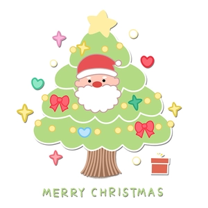 Adesivo per finestre albero di Natale cartoon con Babbo Natale e stelle decorative