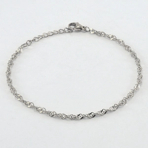 Silver stainless steel water wave chain necklace with lobster clasp on white background