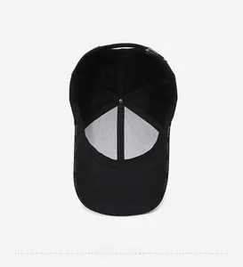 Detail view of the black baseball cap interior showing SPORTS branded seam taping