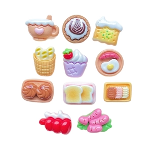Miniature resin food models set including coffee, bread and cakes for DIY accessories